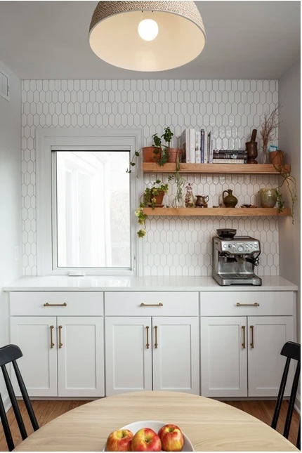 coffee-station-white-cabinets-hex-tile-oak-shelves-espresso