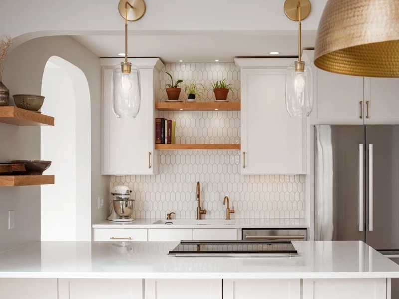 modern-white-kitchen-hex-tile-oak-shelves-brass-fixtures