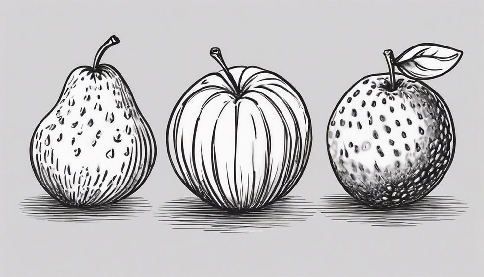 Drawing of a pear, orange, and an apple